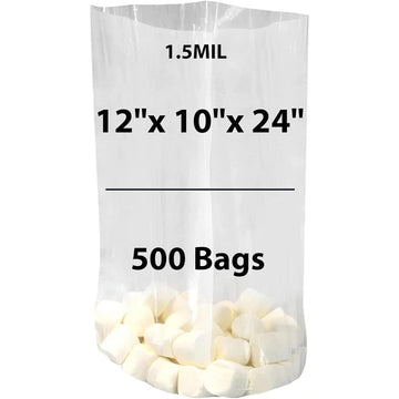 LDPE Clear Gusseted Poly Bags 1.5 mil 12" X 10" X 24" 500 Bags